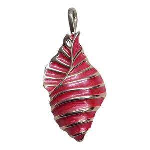 Vintage Pink Enamel Conch Seashell Charm Pendant Silver Tone Nautical Beach